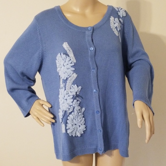 Appleseed's Sweaters - FLORAL RIBBON SOUTACHE!  Cardigan | Periwinkle Blue | L |  EUC | HIGH QUALITY!